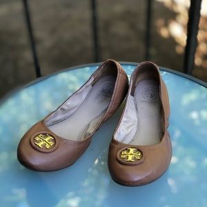 Tory Burch Brown Tan Leather Caroline Ballet Flats